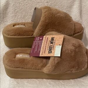 Muk Luks Tan Faux Fur Slide Slippers